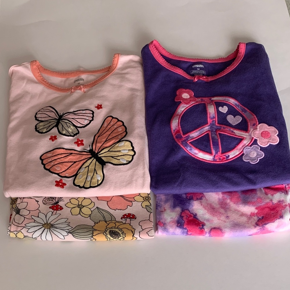 Gymboree Girls' Butterfly and Peace Sign Pajama Set - Pink and Purple size 14
